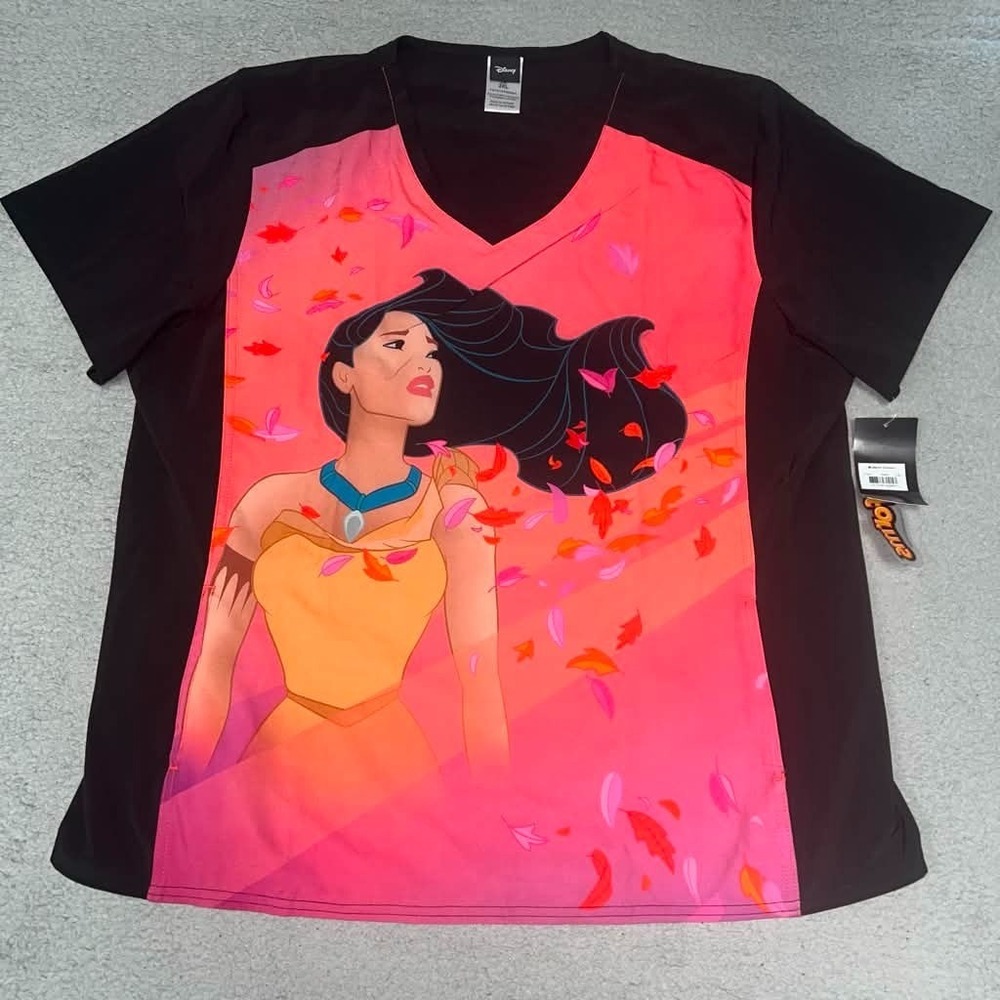 NWT Cherokee Tooniforms Disney Pocahontas Scrub Top Women's Size 2XL XXL V Neck